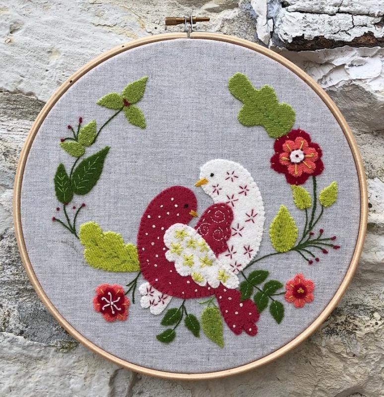 Birds french appliqué embroidery kit from Atelier dIsabelle. Includes linen, wool, wool felt and threads. Not included 8inch hoop-Sale $17.50 was $25