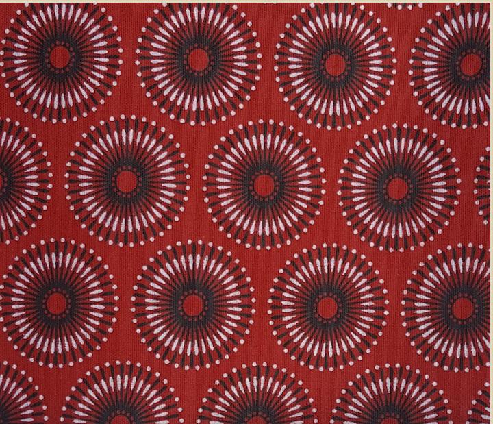 Shweshwe Red Black White Dotted Circle-35-36" wide- 100% cotton-Sale $10.50 was $15yd