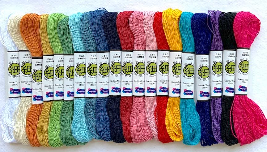  Mini collection of thin solid Sashiko threads. 20 colors, 11 yards of each color. $26.75