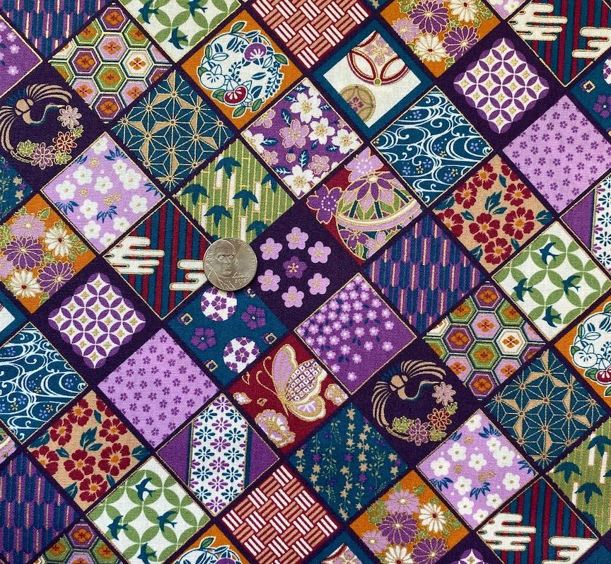 Purple Squares- 100% cotton
