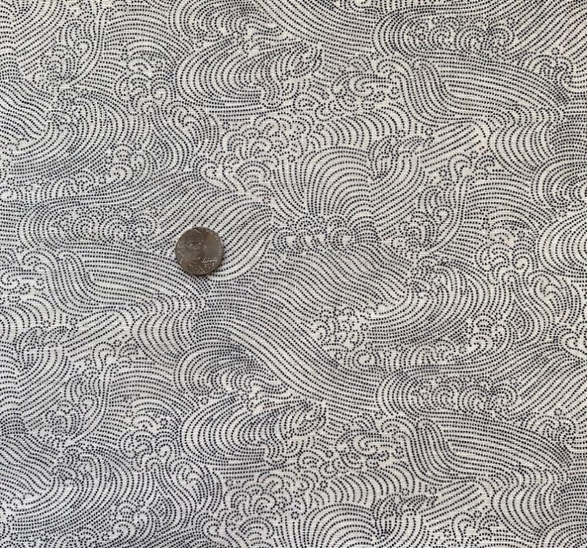  Cream Blue dot waves-woven texture- 100% cotton