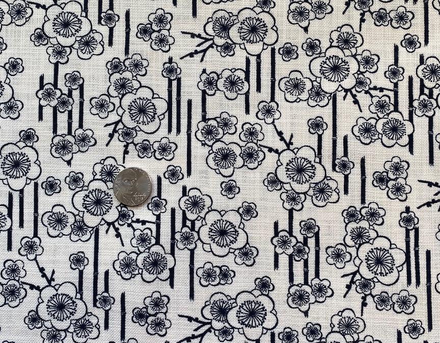 Blue Cream Plum Blossoms-woven texture- 100% cotton