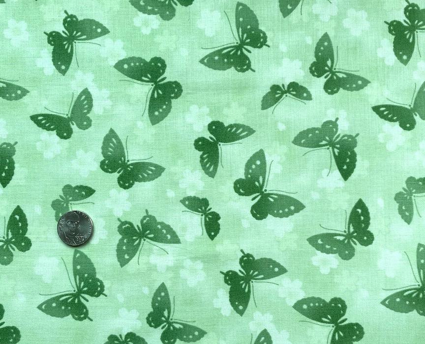 Green Butterflies - 100% cotton