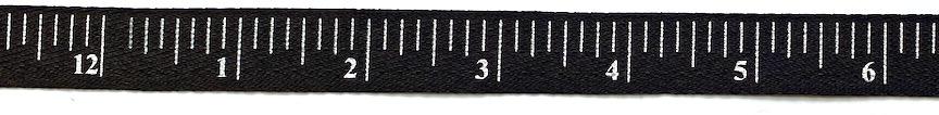Black measuring tape twill print ribbon 5/8" wide. numbers 1-12. polyester. Was $2.00 yd now $1.00 yd