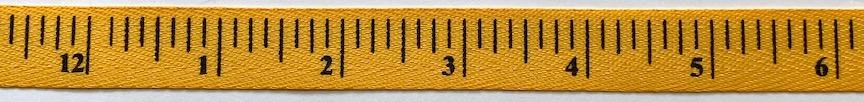 Yellow measuring tape twill print ribbon 5/8" wide. numbers 1-12. polyester. Was $2.00 yd now $1.00 yd