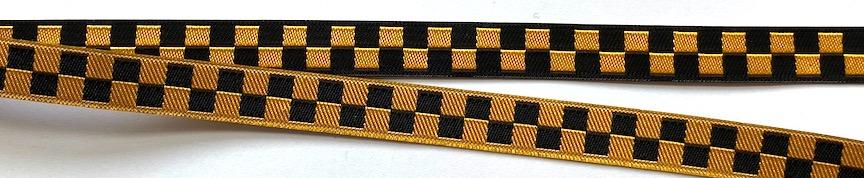 Black & yellow checkered ribbon 1/4" wide.  polyester. Was $2.00 yd now $1.00 yd