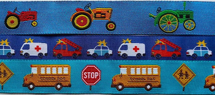 Vehicles ribbon pack. One yard of each. 1/4"- 7/8" wide. Woven high quality. was $11.30- sale $5.65
