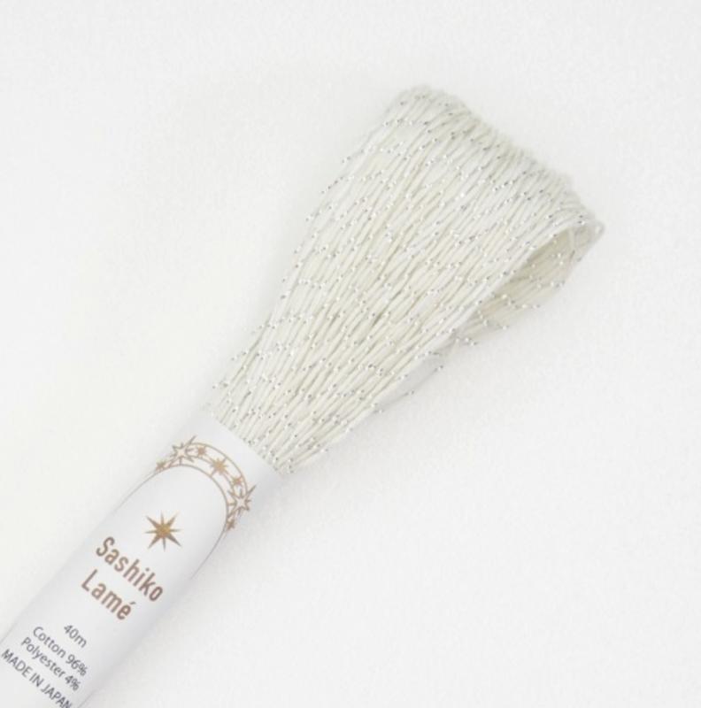 White cotton thread wrapped with silver lame. Can be used doubled  40 meters $4.25