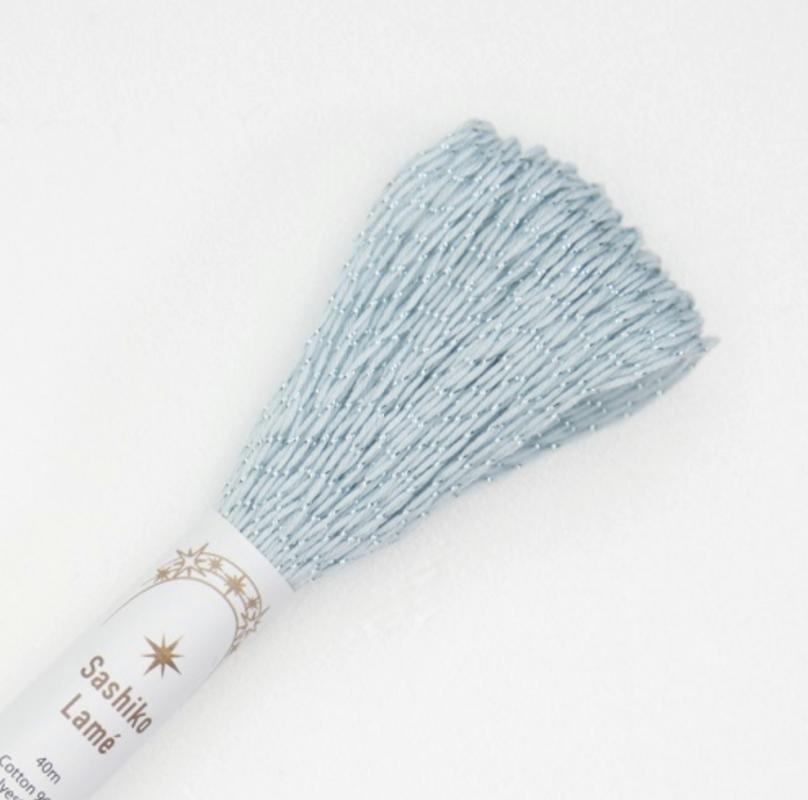 Blue cotton thread wrapped with silver lame. Can be used doubled  40 meters $4.25