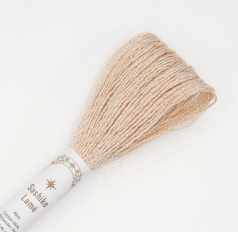 Peach cotton thread wrapped with silver lame. Can be used doubled  40 meters $4.25