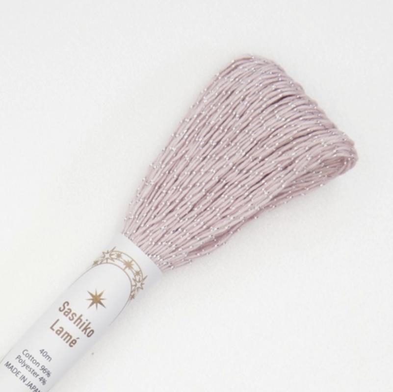 Pink cotton thread wrapped with silver lame. Can be used doubled  40 meters $4.25