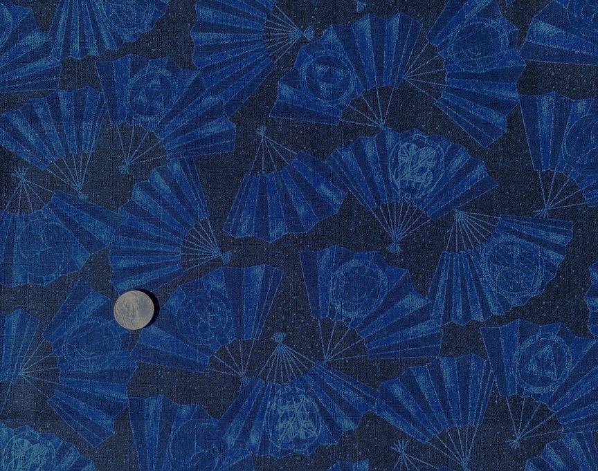 Fan pattern- blue on dark indigo- textured- 100% cotton
sale $12/yd was $15