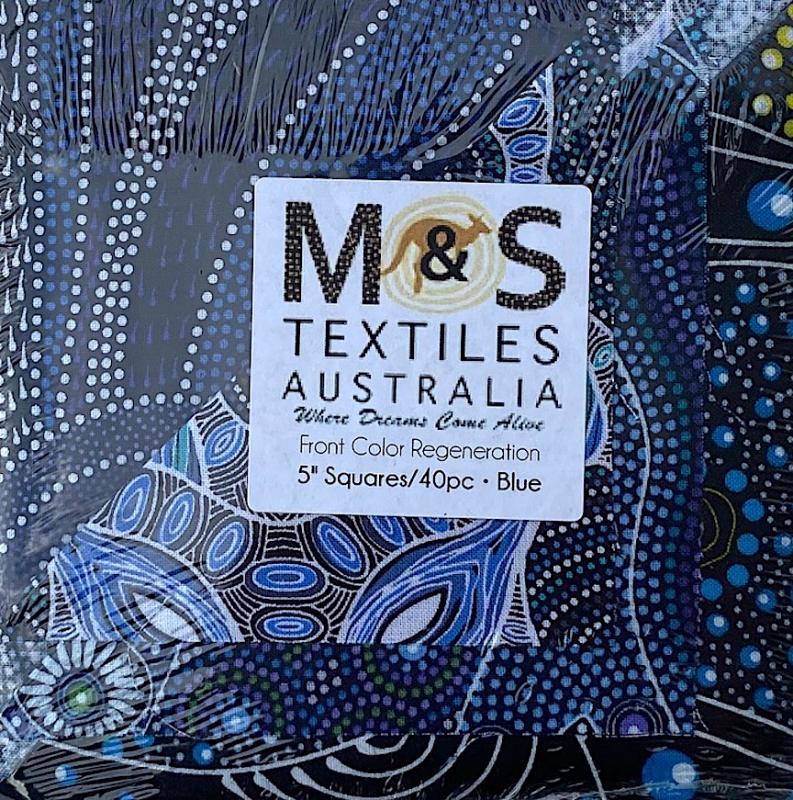 Charm pack 5" squares- blue- 40 pieces, 10 prints, 4 of each