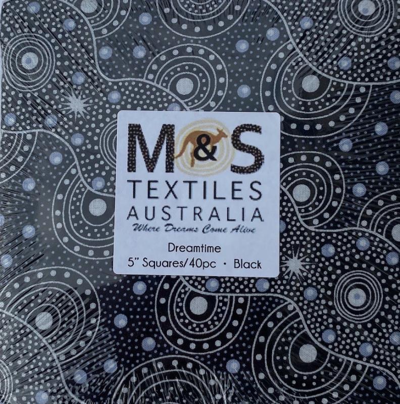 Charm pack 5" squares- black- 40 pieces, 10 prints, 4 of each