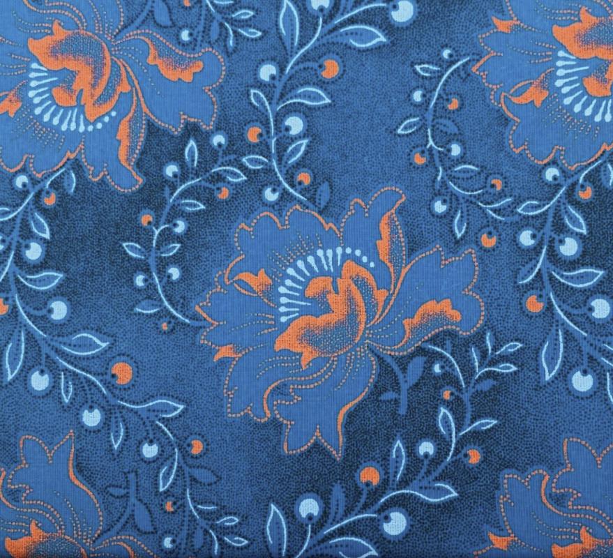 Shweshwe Turquoise orange flowers-35-36" wide- 100% cotton-Sale $10.50 was $15yd