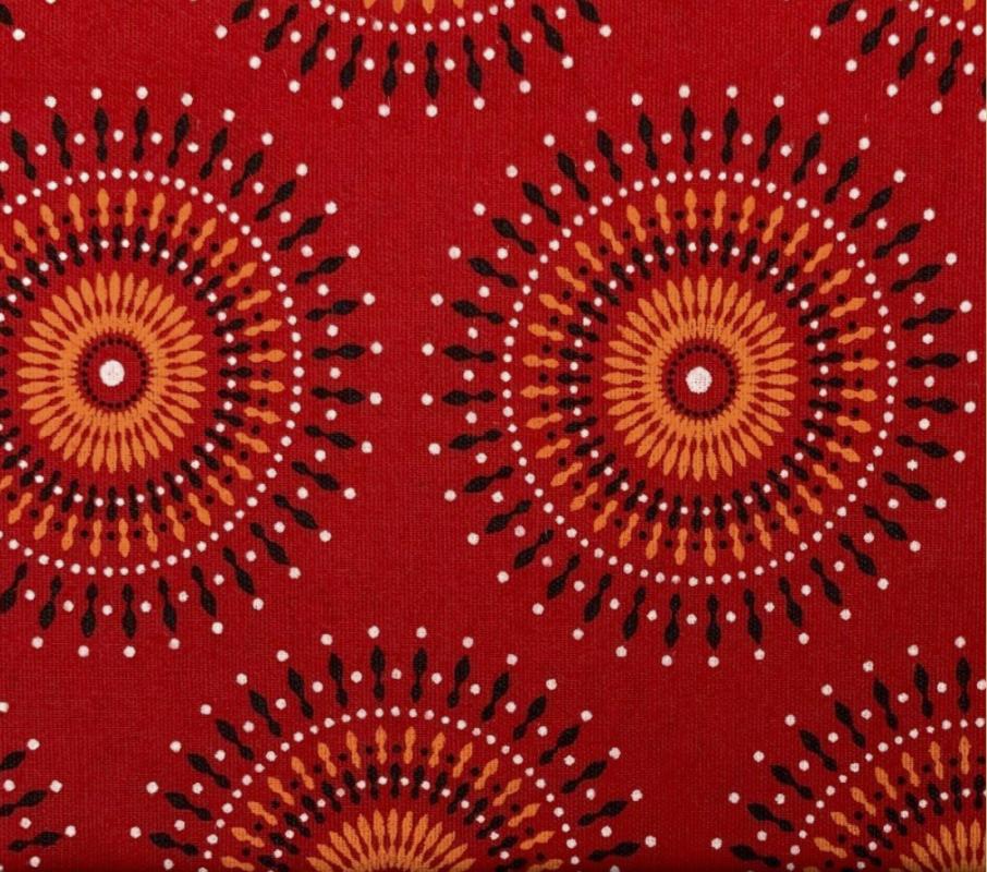 Shweshwe orange red white black sunburst-35-36" wide- 100% cotton-Sale $10.50 was $15yd