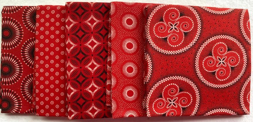 Red white black fat 1/4 bundle- 5 pieces 