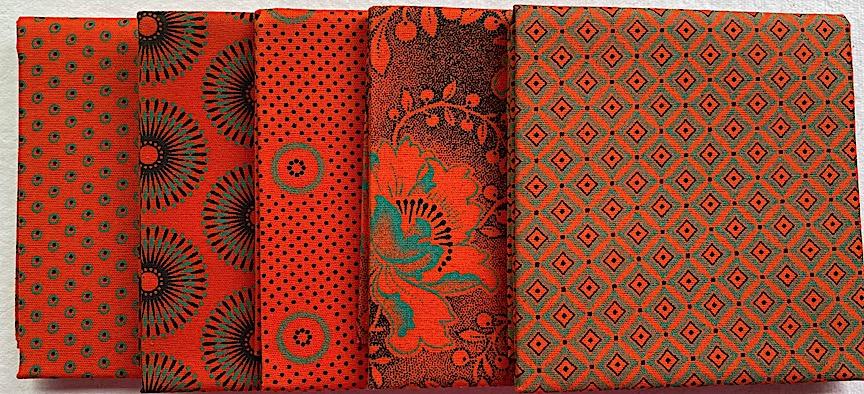 Orange green  fat 1/4 bundle- 5 pieces 