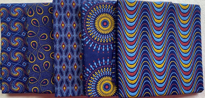 Blue red yellow  fat 1/4 bundle- 5 pieces 