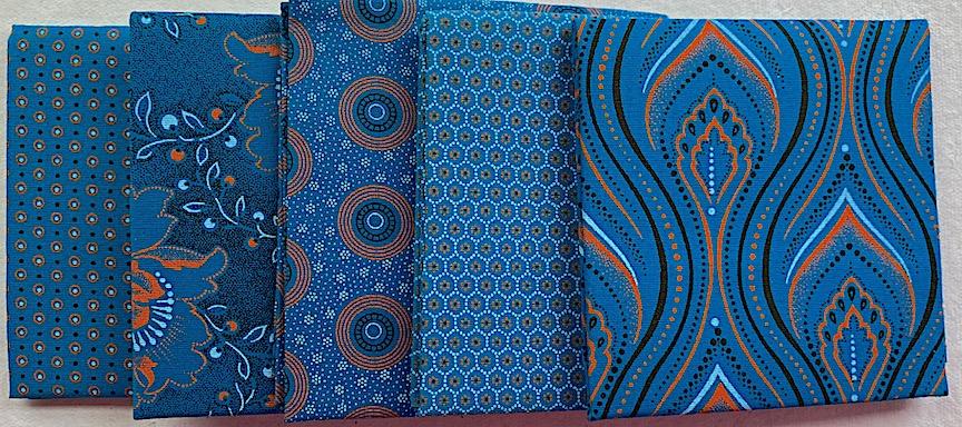 Turquoise orange  fat 1/4 bundle- 5 pieces 