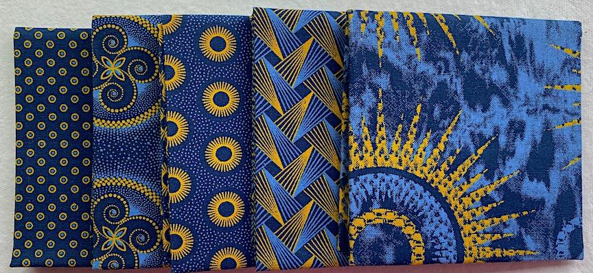 Blue yellow  fat 1/4 bundle- 5 pieces 