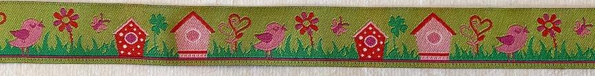 bird houses ribbon- 5/8" wide- polyester- sale $1.55 - was $6.20- 2 yards