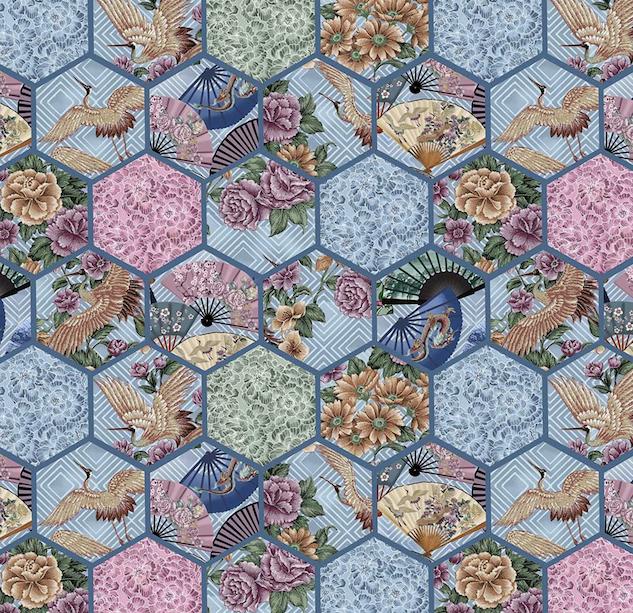 Japanese Elegance hexies fabric- 100% cotton- Sale $7.70 was $11 yd