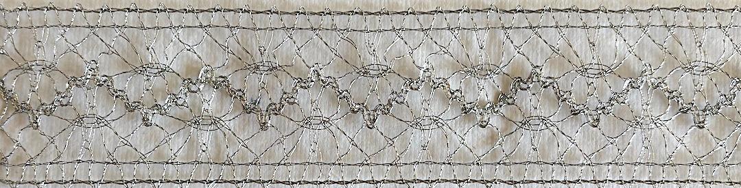 Lace silver- 1.5" wide- Sale $.75 -was $3.00- 2 yards