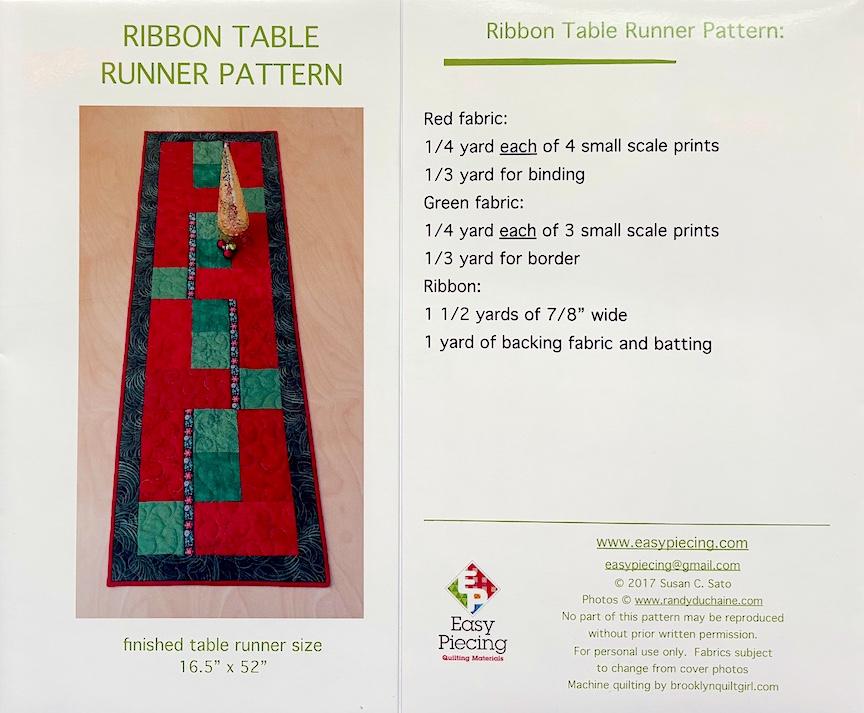 Ribbon table runner pattern. finished size 16.5x 52". Sale $1.00  Was $5.00
