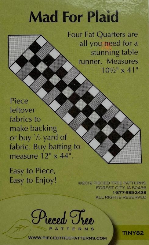 Mad for Plaid table runner pattern. finished size 10.5x 41". Sale $1.00  Was $4.25